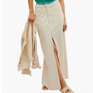 Free People Come as You Are Frayed Hem Denim Maxi Skirt